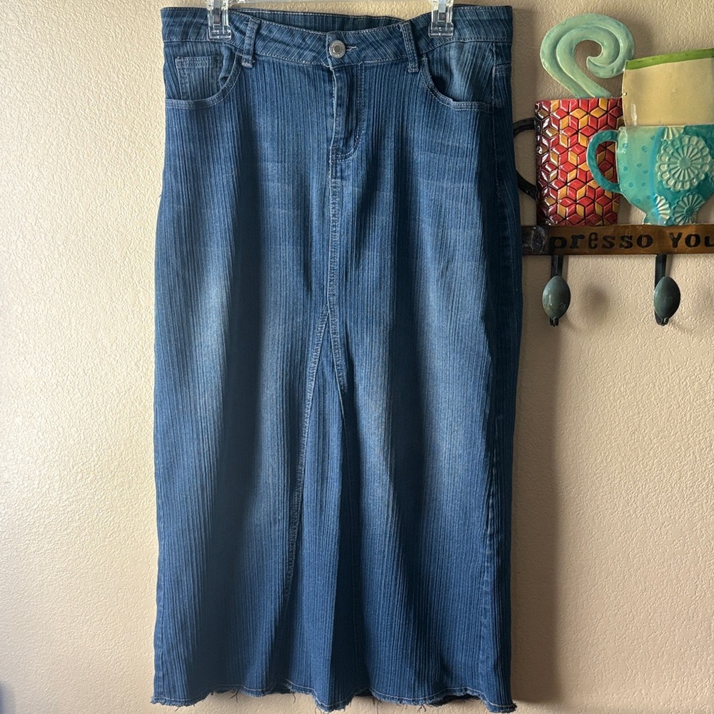 Classic Blue Denim Flared Maxi Skirt